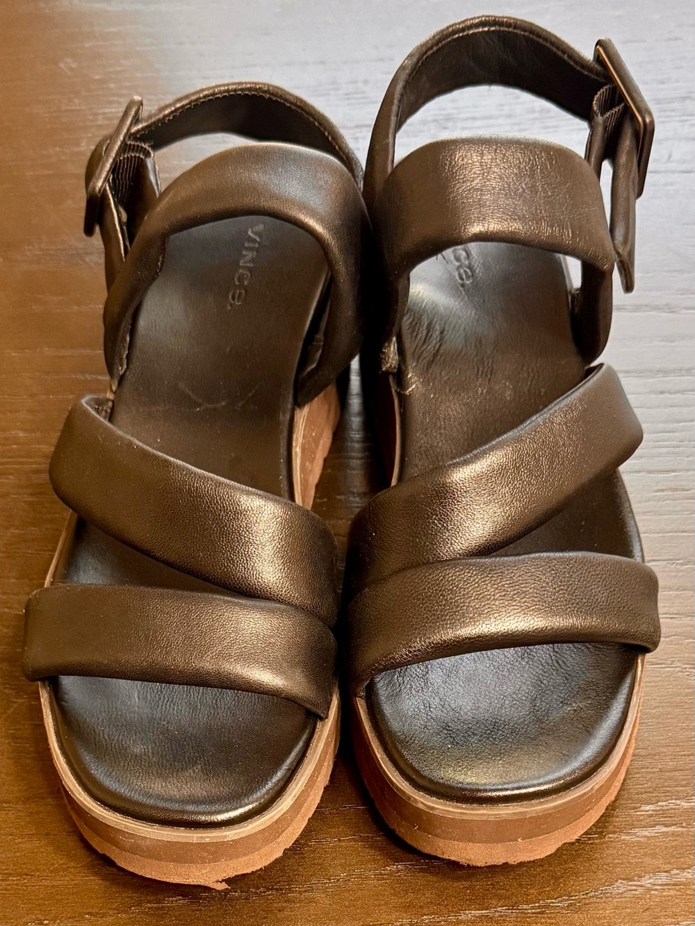 Vince Vega Black Leather Lug Sole Platform Sandals Size 7.5